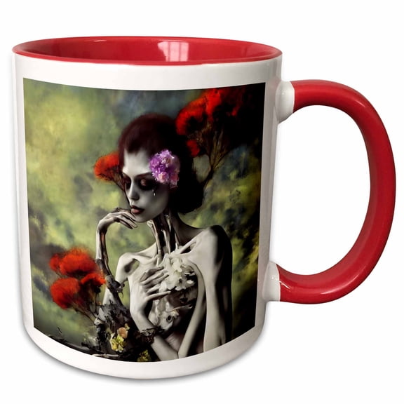 3drose, Sketetal Beauty Ai Generated Art, 11oz Two-tone Red Mug