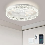 Skeven 20" Ceiling Fans with Lights and Remote, 3000k-6500k Intelligent Embedded Blade Ceiling Fan, Adjustable Color Temperature and Brightness and 6 Wind Speeds,White