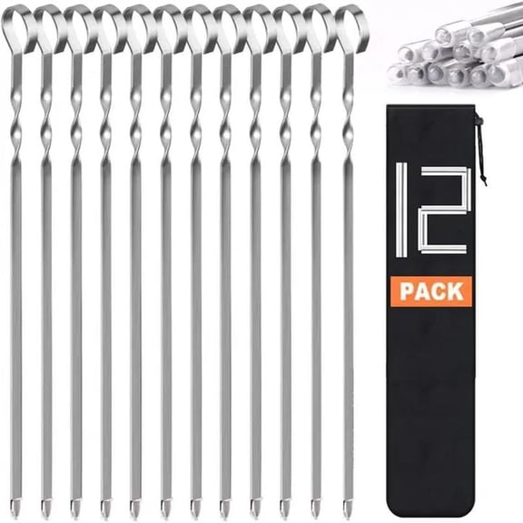 Skewers for Kabobs, Metal Kebab Skewers for Grilling Flat Long Stainless Steel Kabob Sticks, Reusable Grill Shish BBQ Barbecue Sticks for Meat Chicken Vegetable Shrimp