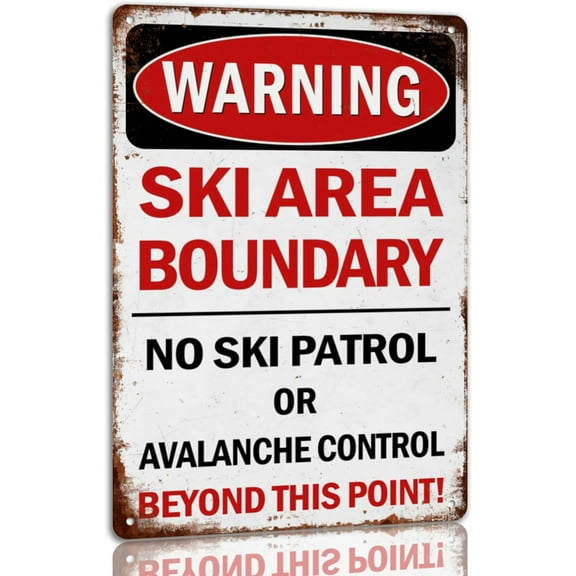Ski Area Boundary Tin Sign Warning Vintage Metal Signs Funny Decoration Poster For Cafe Bar Kitchen 8x12 Inch