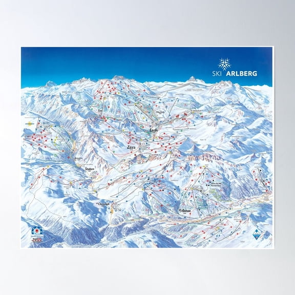 Ski Arlberg Ski Area Map (Old) Poster Wall Art Modern Wall Decor