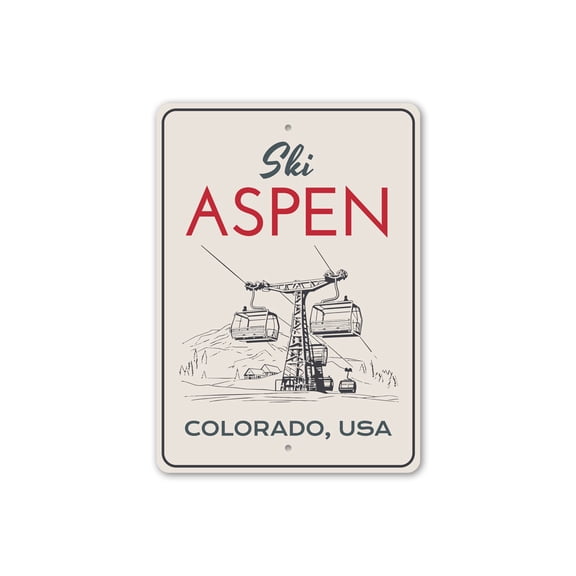 Ski Aspen Colorado USA Ski Lift Aluminum Metal Decor Sign - 4x18 inches