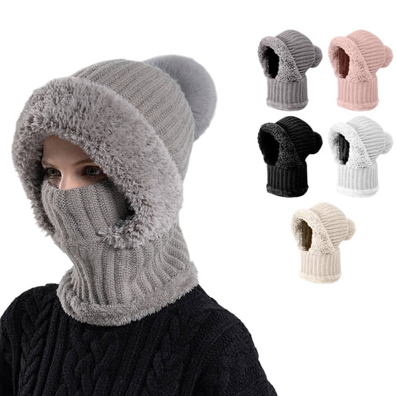 Ski Balaclava for Women Winter Beanie Hat Fleece Lined Face Mask Hooded Scarf Snowboard Windproof Thermal Knit 2026 Gray L