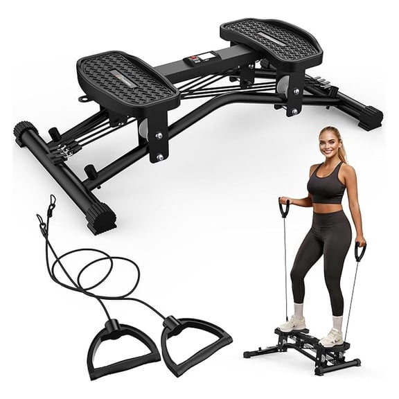 Ski Balancing Machine with Resistance Bands, Slide Steppers Full Body Cardio Workout Equipment, Twister Balance Board Equipped with LCD Monitor, 330LBS Capacity