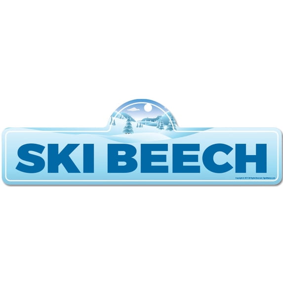 Ski Beech Street Sign | Indoor/Outdoor | Skiing Skier Snowboarder Décor for Ski Lodge Cabin Mountian House | SignMission personalized gift