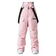 thumbnail image 1 of Ski Bib Pants For Women & Men Multi Pockets Detachable Strap Outdoor Windproof Waterproof Snow Overalls Cargo Pant (M, Pink), 1 of 7