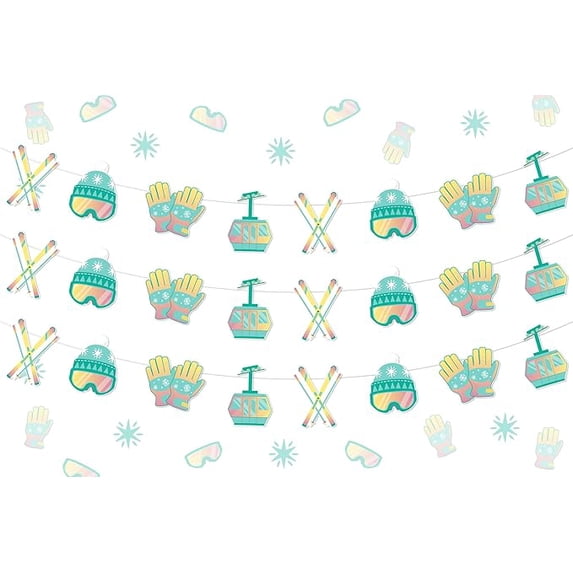 Ski Birthday Party Decorations 3pcs Winter Skiing Birthday Banner Bunting Teal Blue Winter Sports Birthday Party Supplies for Kids and Adult Skiing Sports Theme Birthday Party Supplies