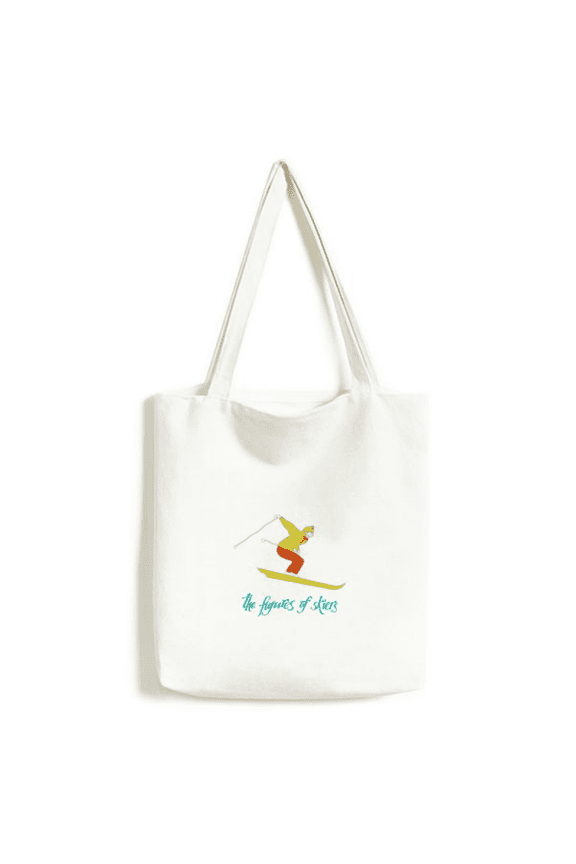 Ski Board Skiing Winter Sport Illustration Tote Canvas Bag Shopping Satchel Casual Handbag