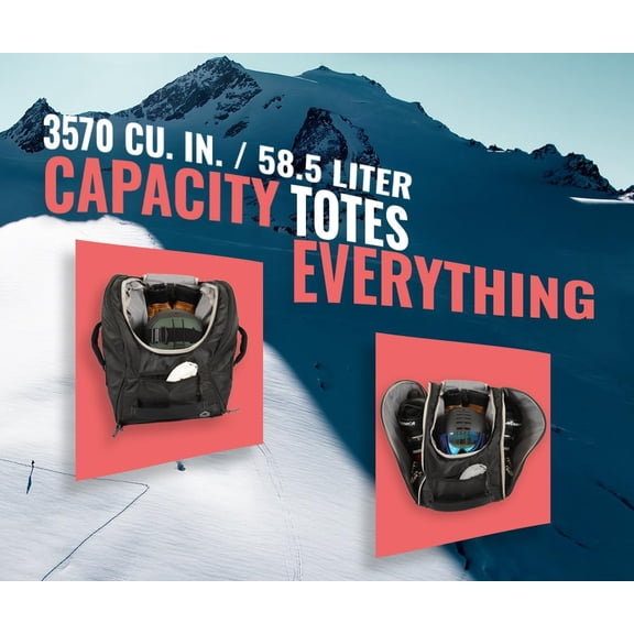 Ski Boot Bag Backpack for Helmet - Waterproof Bag Boot & Helmet Travel w/ Compartments for Ski Goggles, Gloves, Snowboard Goggles & Accessories - Snow Gear Organizer 58.5L