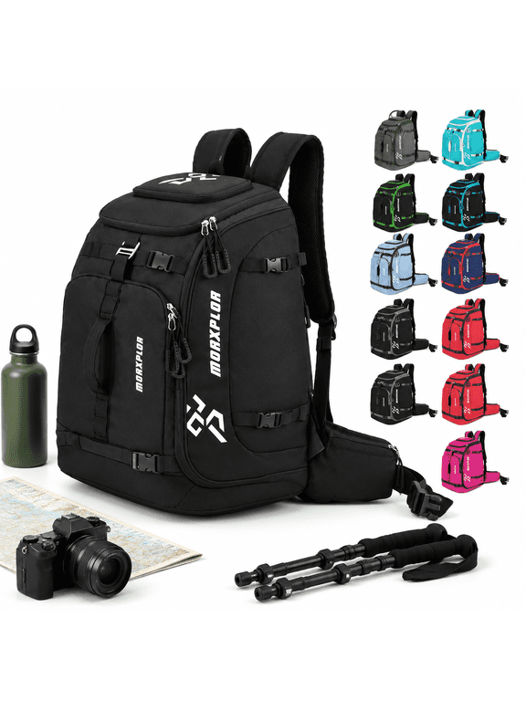 Ski Boot Travel Backpack, 65L Padded Waterproof Sports Gear Bag, Black
