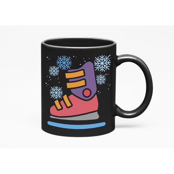 Ski Boot and Snowflakes, Black 11oz Ceramic Mug