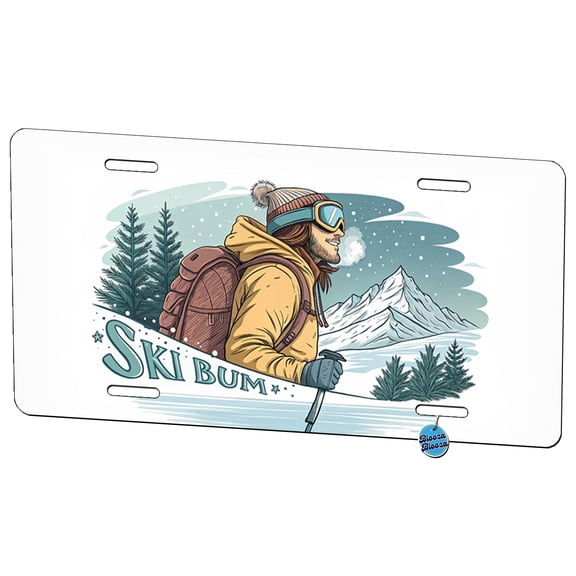 Ski Bum On The Mountain Metal Novelty License Plate
