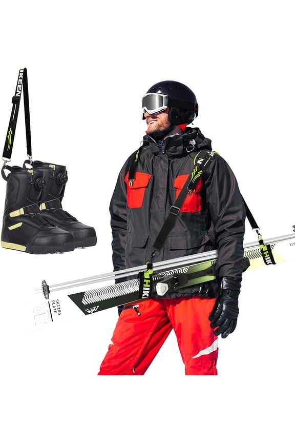 Ski Carrier Straps, Poles and Boot Downhill Skis Straps with Adjustable Anti-slip Shoulder Slings & Metal Buckle and Swivel Hook for Men Women Kids