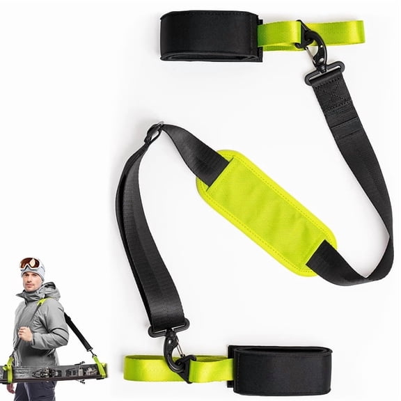 Ski Carrier Straps, Poles and Boot Skis Straps with Adjustable Anti-Slip Shoulder Slings Buckle and Swivel Hook for Men Women Kids