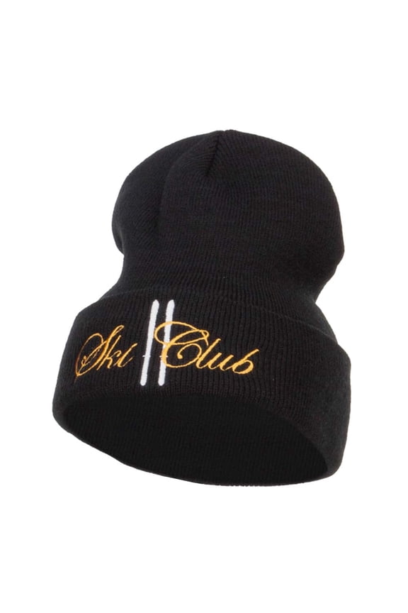 Ski Club Embroidered Long Beanie - Black OSFM