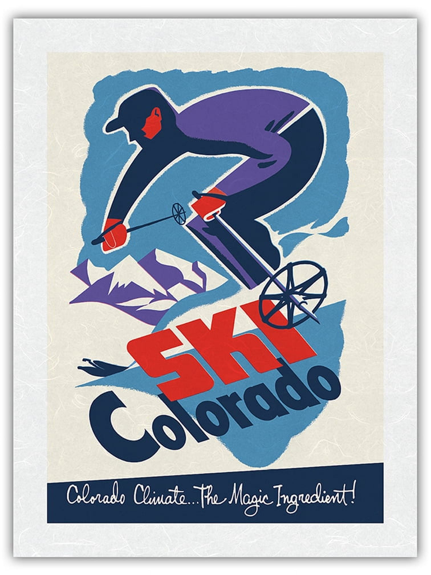 Vintage Ski Colorado Poster Reproduction - 20x30" Image, 24x36" Paper, Large Winter Sports Downhill Skiing Art