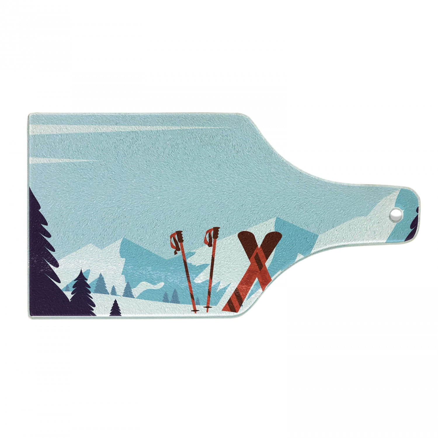 Snowy Mountain Ski Poles Blue Glass Cutting Board