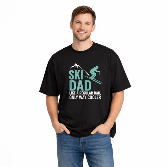 Ski Dad Regular Cooler Funny Dad Graphic T-Shirt for Men 100% Cotton Soft Breathable Short Sleeve Crewneck Casual Comfort Tee Durable Everyday Wear Gift for Fathers and Husbands