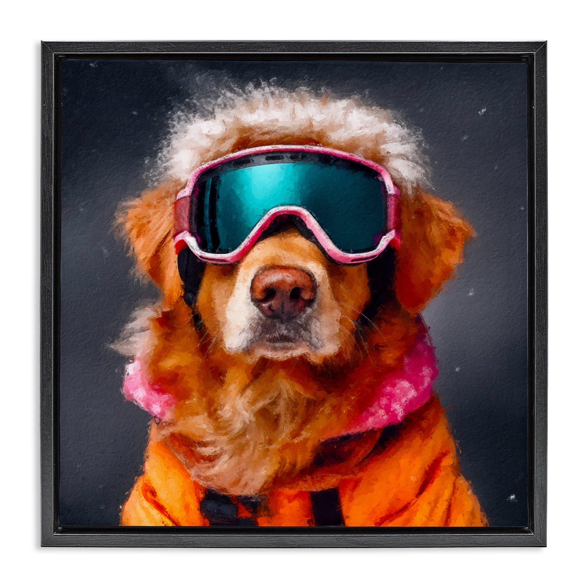 Ski Dog with Goggles Black Framed Floater Canvas Wall Art, design by Sean Parnell