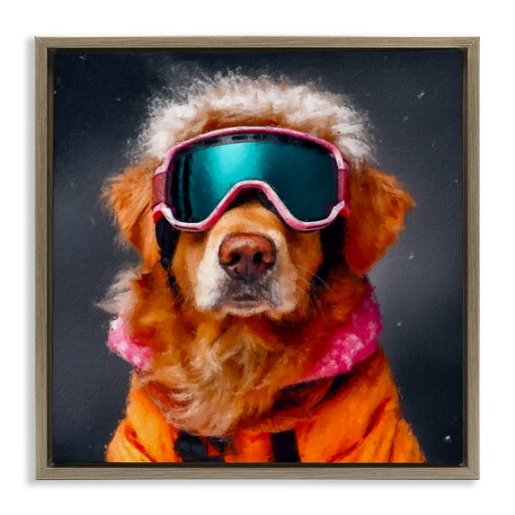 Ski Dog with Goggles Brown Framed Floater Canvas Wall Art, design by Sean Parnell
