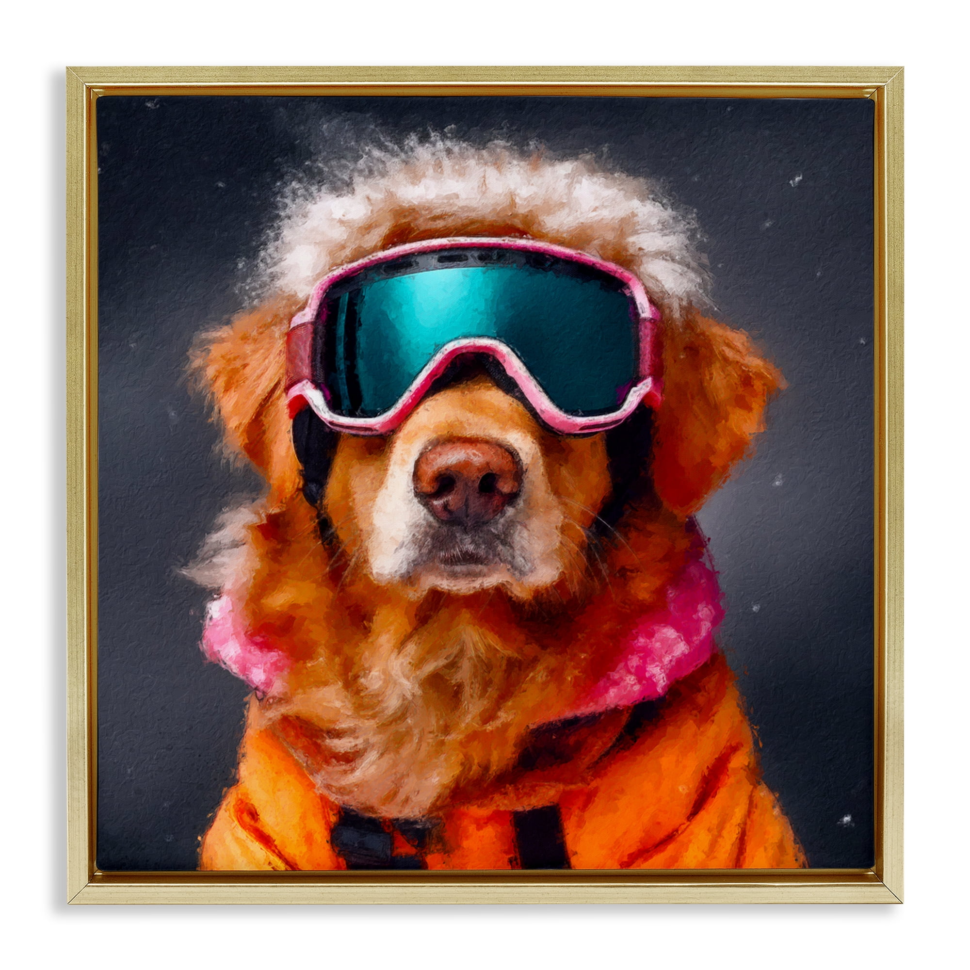 Ski Dog with Goggles Gold Framed Floater Canvas Wall Art, design by Sean Parnell