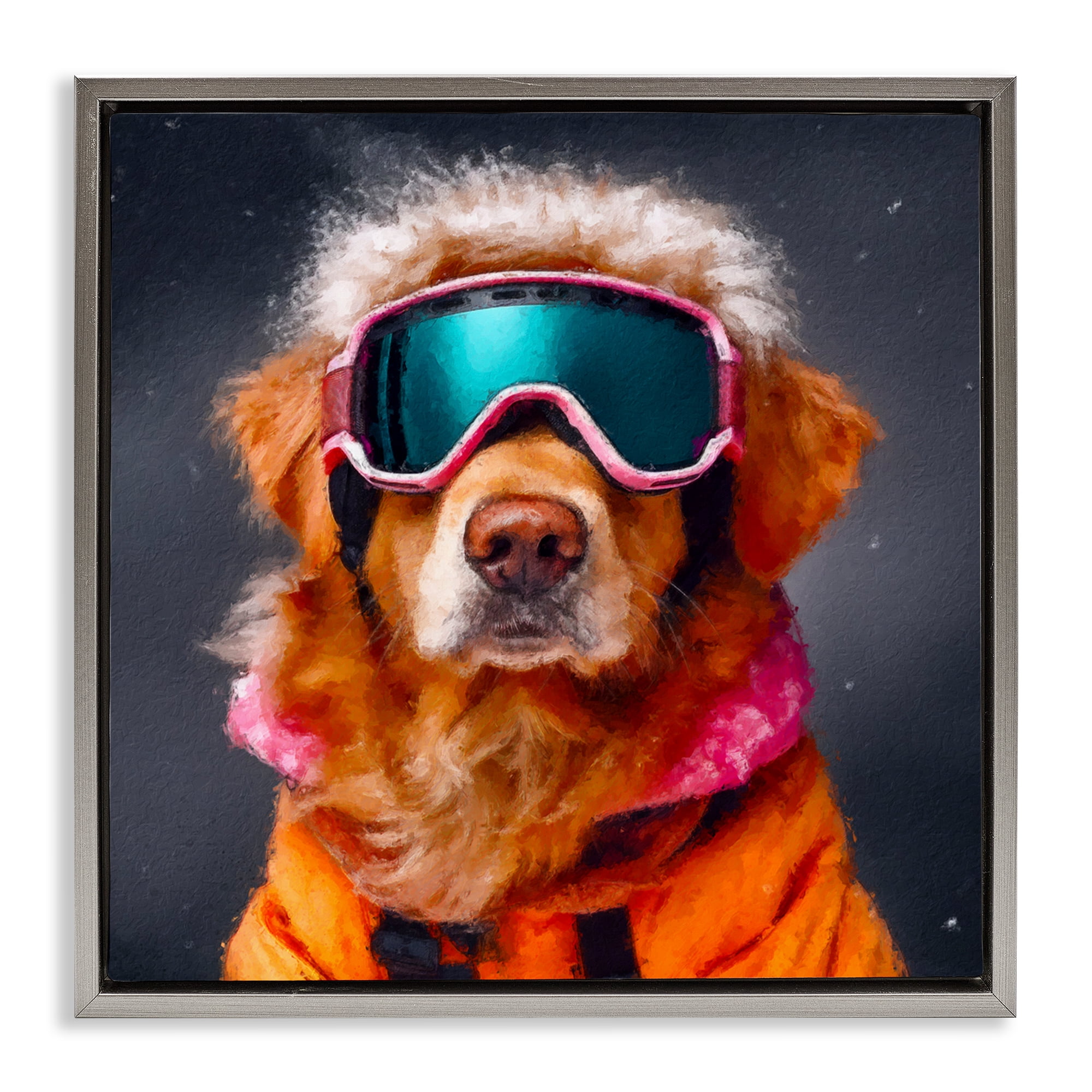 Ski Dog with Goggles Gray Framed Floater Canvas Wall Art, design by Sean Parnell