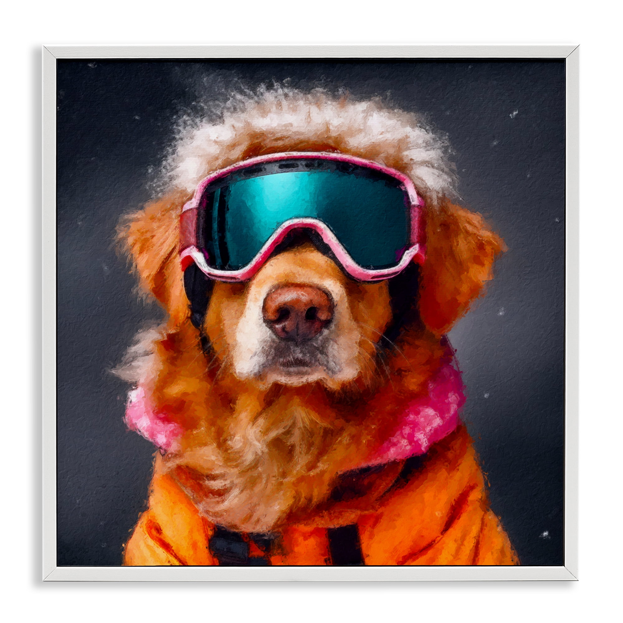 Ski Dog with Goggles White Framed Giclee Art, design by Sean Parnell