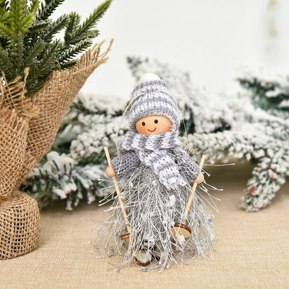 Ski Doll Christmas Hanging Ornament, Cloth Decoration with String, for Tree Decoration and Holiday Party Gift