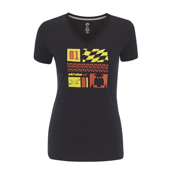 Ski-Doo  Black Womens X-Team Logos Short Sleeve T-Shirt Soft Cotton V-Neck - X-Large 4541521290
