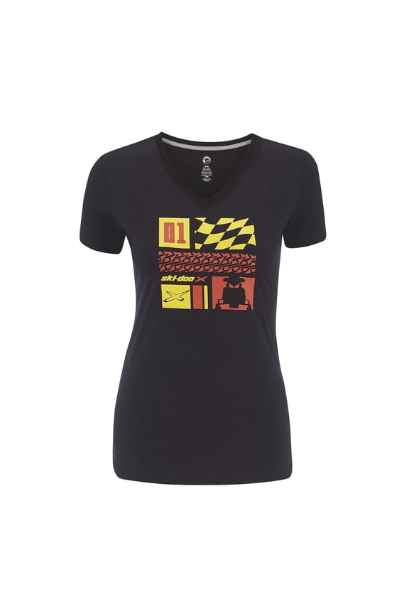 Black Womens X-Team Logos Short Sleeve T-Shirt Soft Cotton V-Neck - XX-Small 4541520190