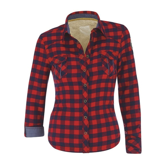 Ski-Doo  Ladies Overshirt Long Sleeve Comfy Plaid Button Down Casual Sweatshirt - Red - 4541041230