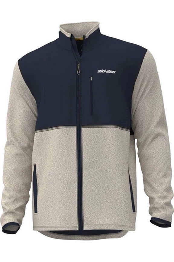 Men's Large Teddy Fleece Full-Zip Jacket, Ivory Navy