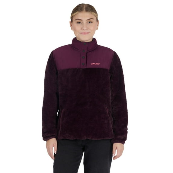 Ski-Doo Womens Pullover Fleece 1 4 Snap Sweater Long Sleeve Collared Warm Purple - 4548101440
