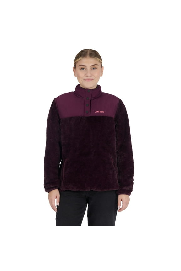 Womens Pullover Fleece 1 4 Snap Sweater Long Sleeve Collared Warm Purple - 4548101440