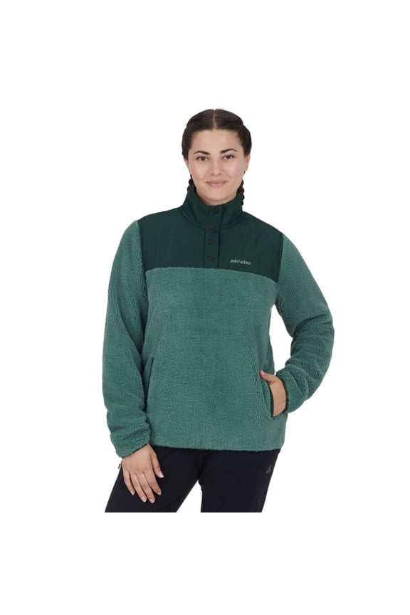 Womens Pullover Fleece 1 4 Snap Sweater Long Sleeve Collared Warm Teal - Medium 4548100674