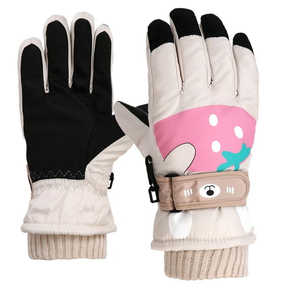 Ski Gloves Snowboarding Warm Heat Gloves, Windproof Waterproof Driving Gloves for Cold Weather, leather Wrap Outdoor Biking Running Walking Gloves, Beige