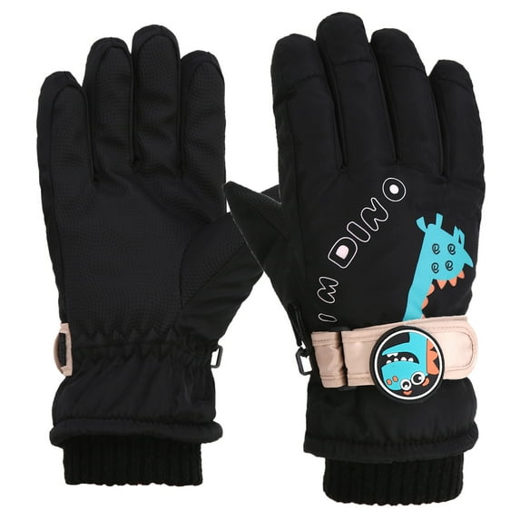 Ski Gloves Snowboarding Warm Heat Gloves, Windproof Waterproof Driving Gloves for Cold Weather, leather Wrap Outdoor Biking Running Walking Gloves, Black
