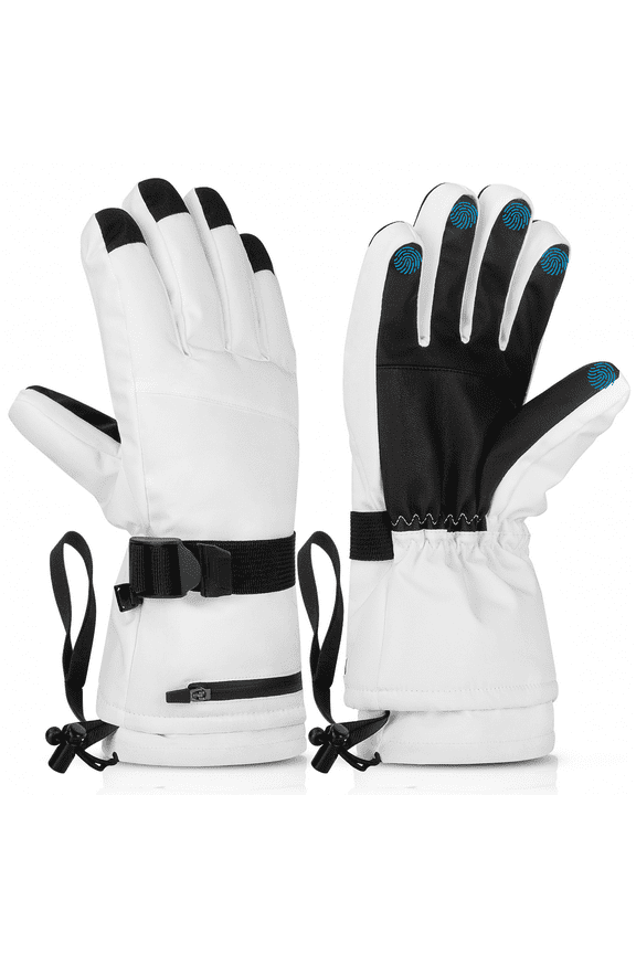 Ski Gloves, Touchscreen Snowboard Gloves with Pocket, Waterproof Snow Gloves for Cold Weather, Winter Gloves Warm for Men & Women, Suitable for Driving/Cycling/Running/Hiking(White)
