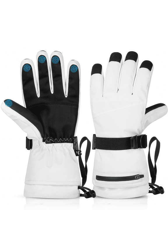 Ski Gloves, Touchscreen Snowboard Gloves with Pocket, Waterproof Snow Gloves for Cold Weather, Winter Gloves Warm for Men & Women, Suitable for Driving/Cycling/Running/Hiking(White)