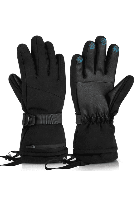 Ski Gloves, Waterproof Touchscreen Snowboard Gloves, Warm Winter Snow Gloves for Cold Weather, Fits Both Men & Women for Driving/Cycling/Running/Hiking(Black)