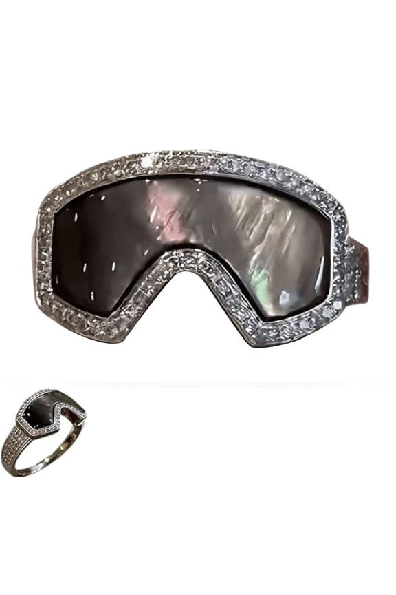 Ski Goggle Shaped Adjustable Ring - Unique Winter Sports Jewelry for Ski Enthusiasts, Unique Vintage Inspired Snow - Black