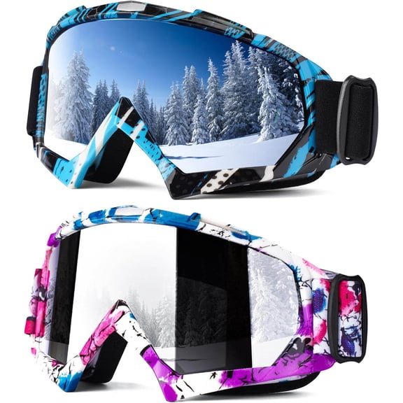 Ski Goggles, 2-Pack Snowboard Goggles, Wide View Snowmobile Goggles