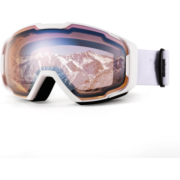 Ski Goggles, OTG Snow Sport Goggles, Anti-Fog UV400 Protection Bendable Dual-Lenses B2961