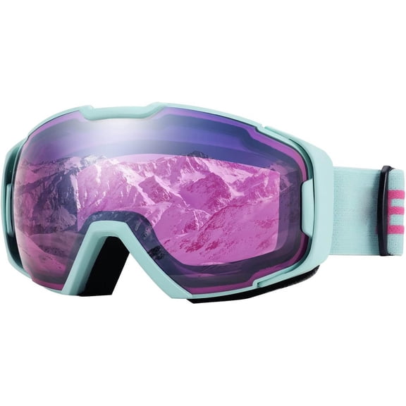 Ski Goggles, OTG Snow Sport Goggles, Anti-Fog UV400 Protection Bendable Dual-Lenses B2961