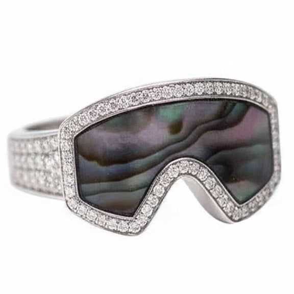 Ski Goggles Shaped Adjustable Ring Winter Sports Jewelry for Ski Enthusiasts and Snowboarders Unique Snow Goggles Statement Piece,Fun Winter Sports Jewelry Inspired by Ski Goggle(Black,)