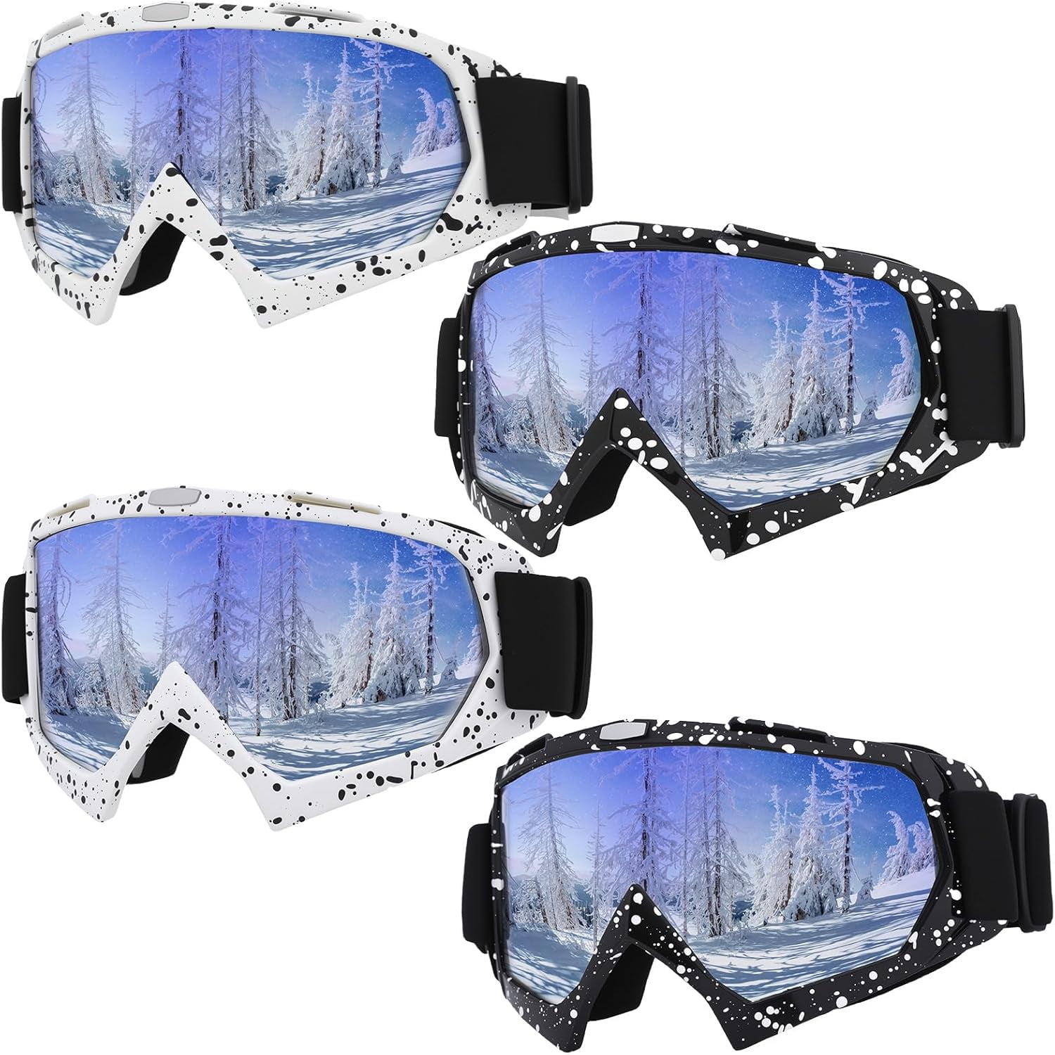 Ski Goggles Snow Sports Snowboard Goggles 4-Pack Black and White