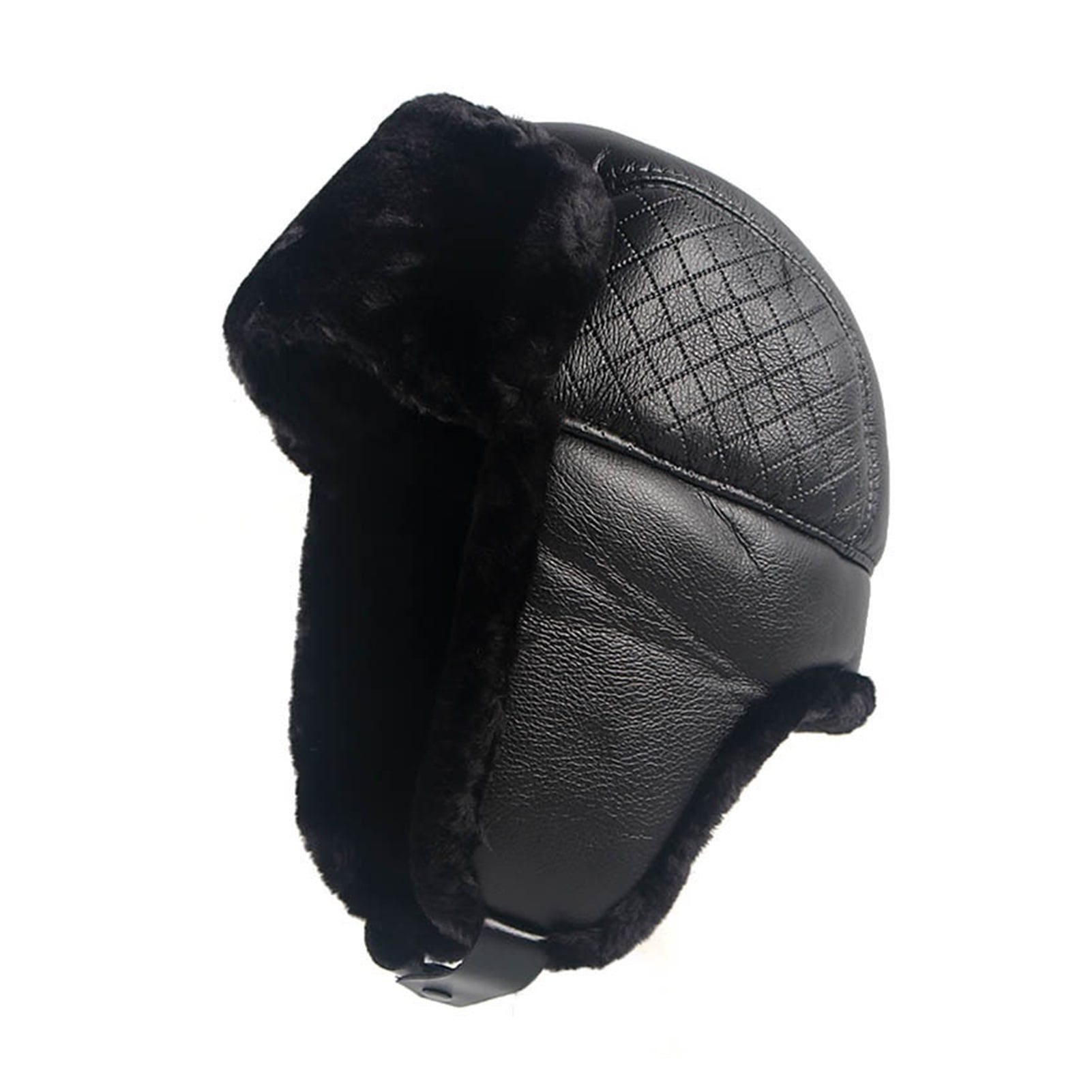 Ski Hat Man Soft Leather Bomber Hats Warm Winter Hats Black F-ur Earflaps Caps With Ear Flaps Dad Hat ,Classic Design