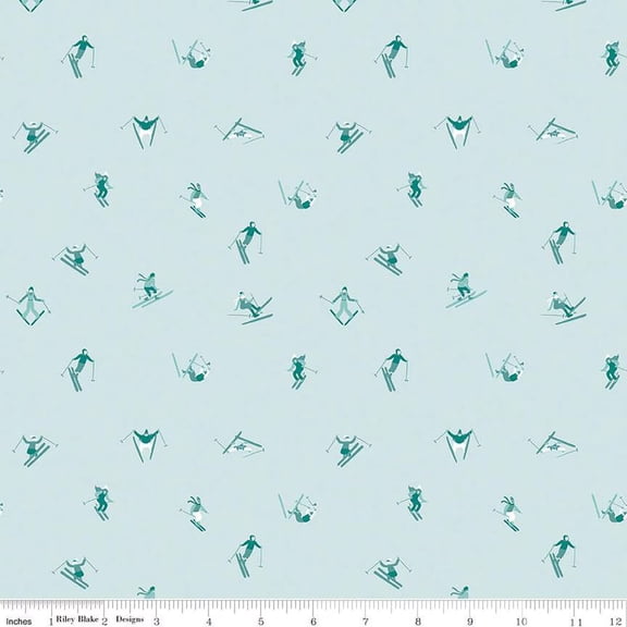 Ski Hill Skiers Powder Cotton Fabric