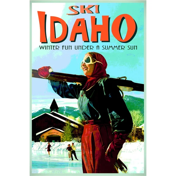 Ski Idaho Travel Tourism Winter Sports Poster Boise Sun Valley Art Print Home Decor Office Wall Art
