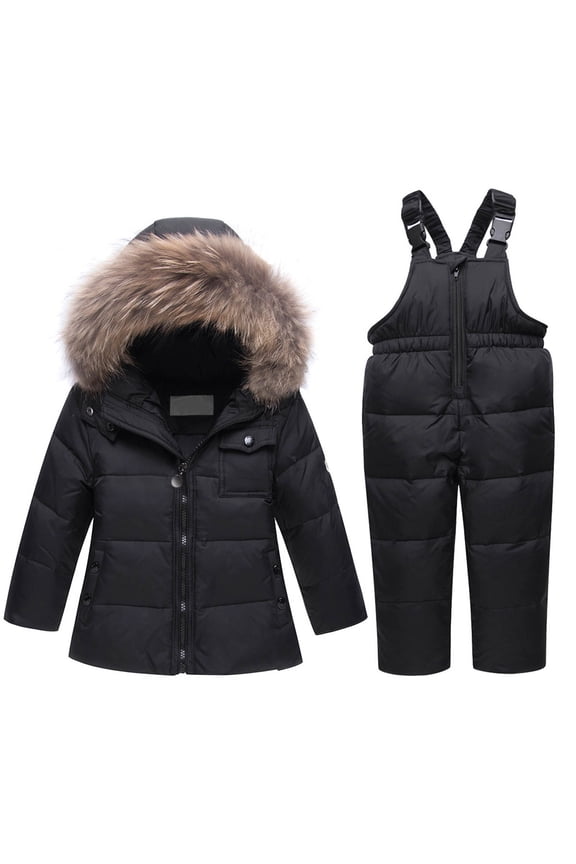 Ski Jacket, Snowboarding Jacket, Paiwinds Children's Solid Color Thick Down Jacket with a Large Collar Waterproof Snow-proof Outdoor Sports Daily Winter and Warm Ski Set, 2-3Years